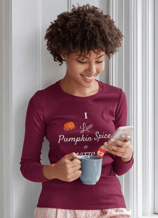 I Love Pumpkin Spice a Latte Long Sleeve Tee - Sharp Tact Kreativ | Tees & Gifts with Encouraging Messages to Brighten Your Day with a Bit of Wit